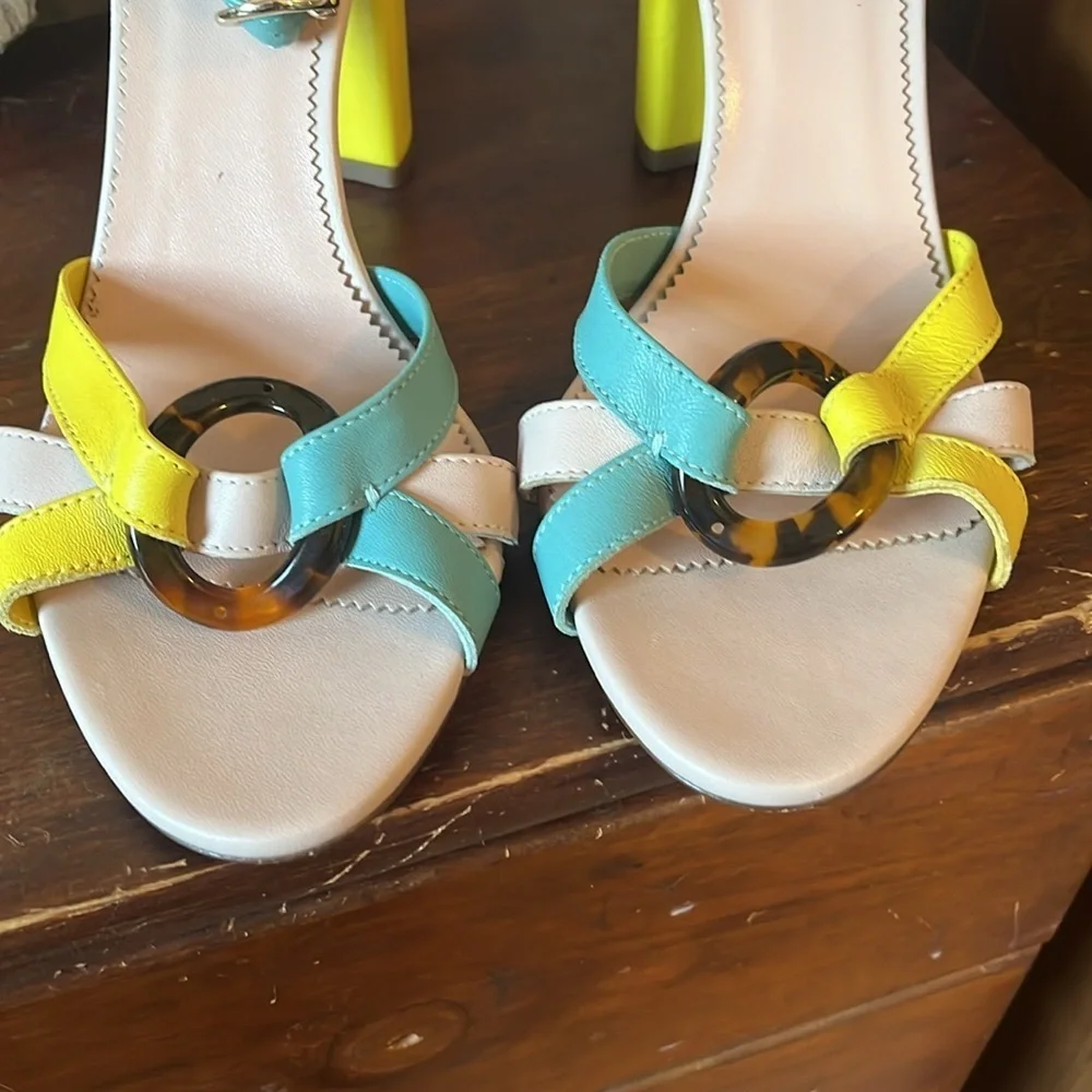 J. Crew Yellow/Blue Stella Heel in Colorblock Leather Size 8.5